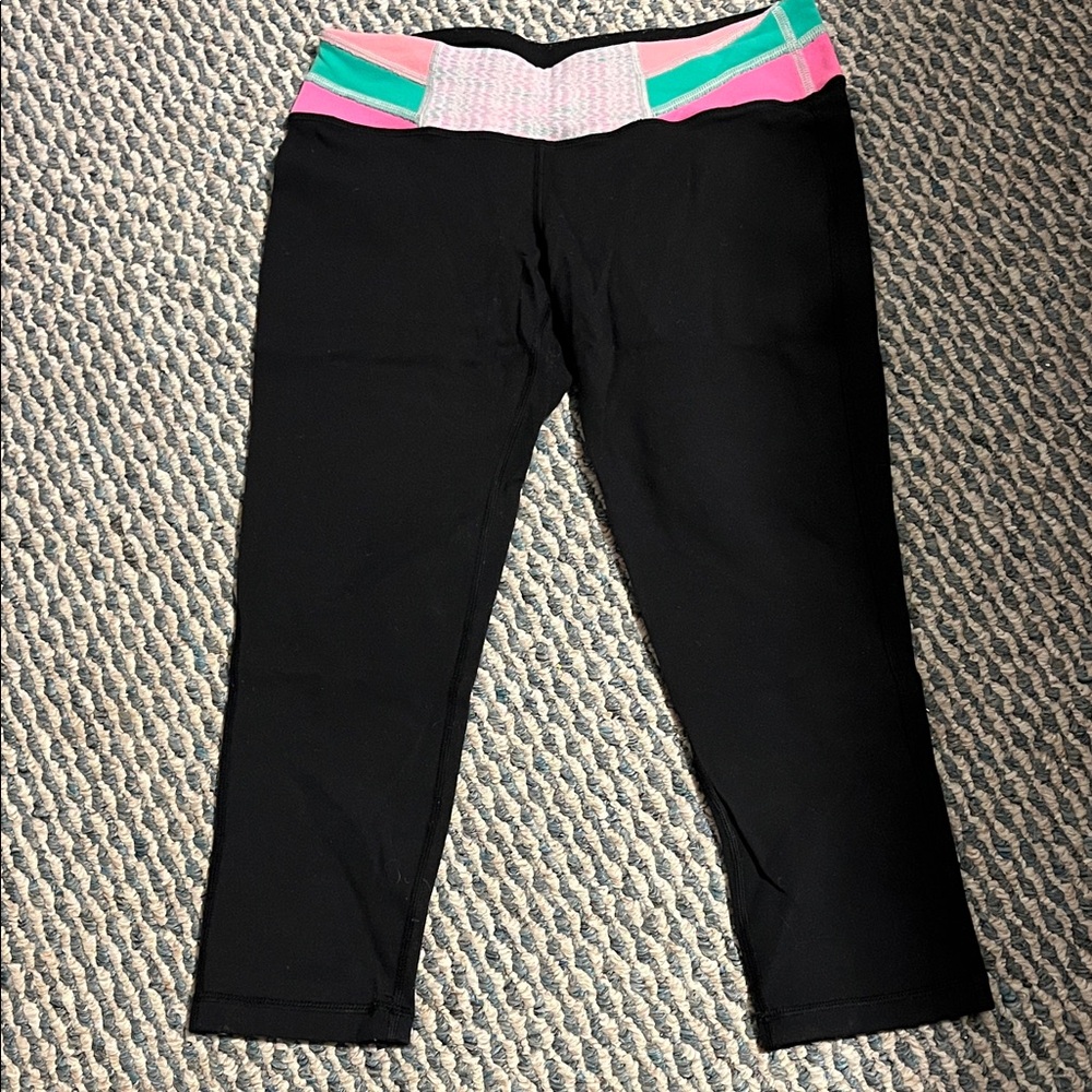 Iviva Girls' Black Capri Leggings with Pink & Teal Waistband size 12